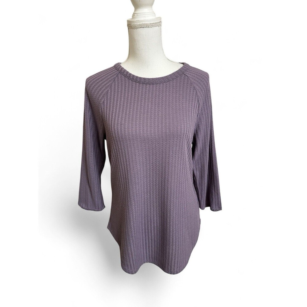 Chaser Women's M Purple Waffle Knit 3/4 Sleeve Thermal Top Pullover